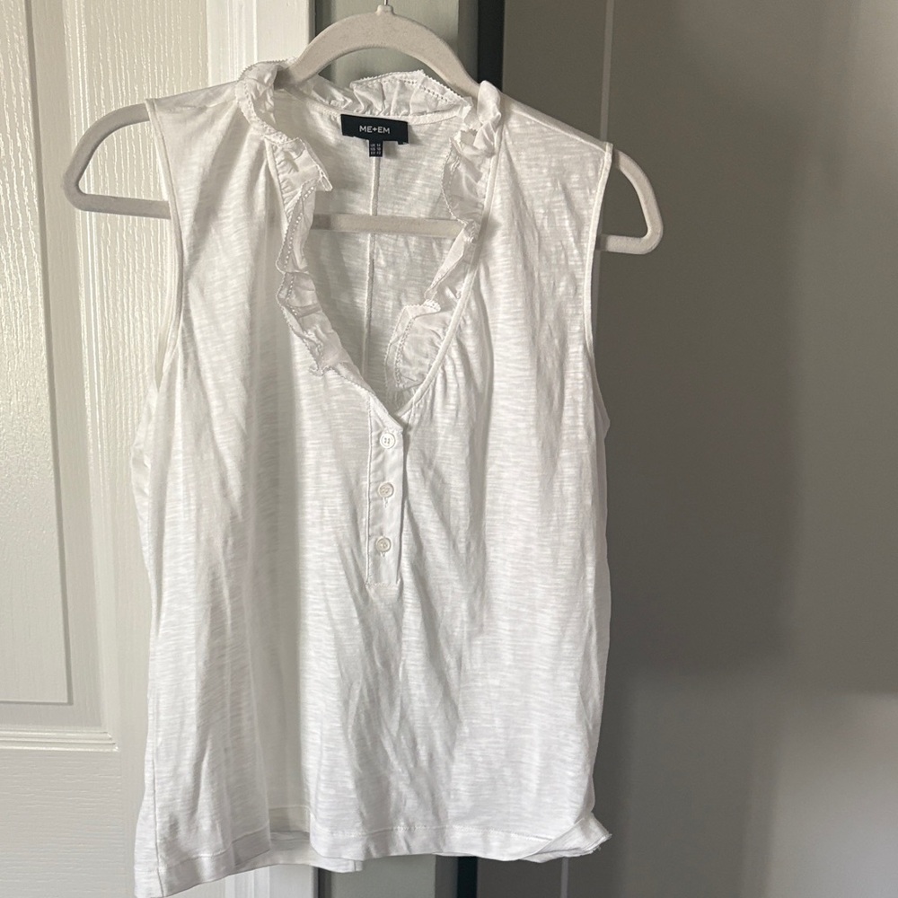 ME+EM White Ruffled Sleeveless Blouse